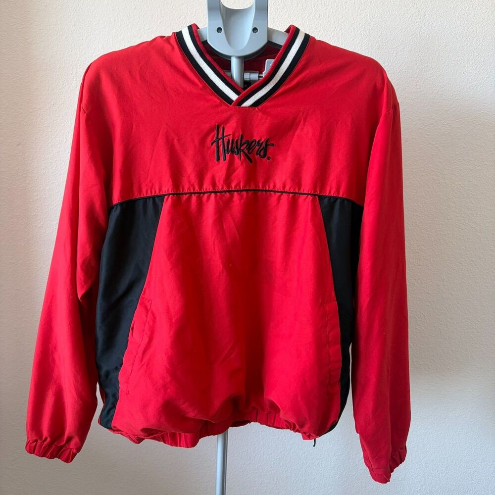 Nebraska Huskers Jacket SM‎ Red Black Pullover V-Neck Embroidered Logo 58 Sports